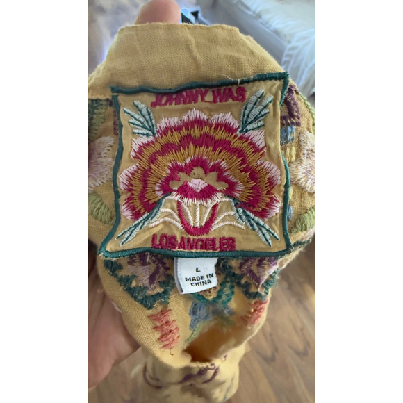 Women's Johnny Was Yellow Embroidered Linen Mini Dress L - Picture 4 of 5